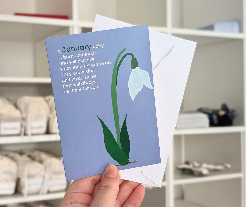 January birth flower birthday card with personality trait rhyme