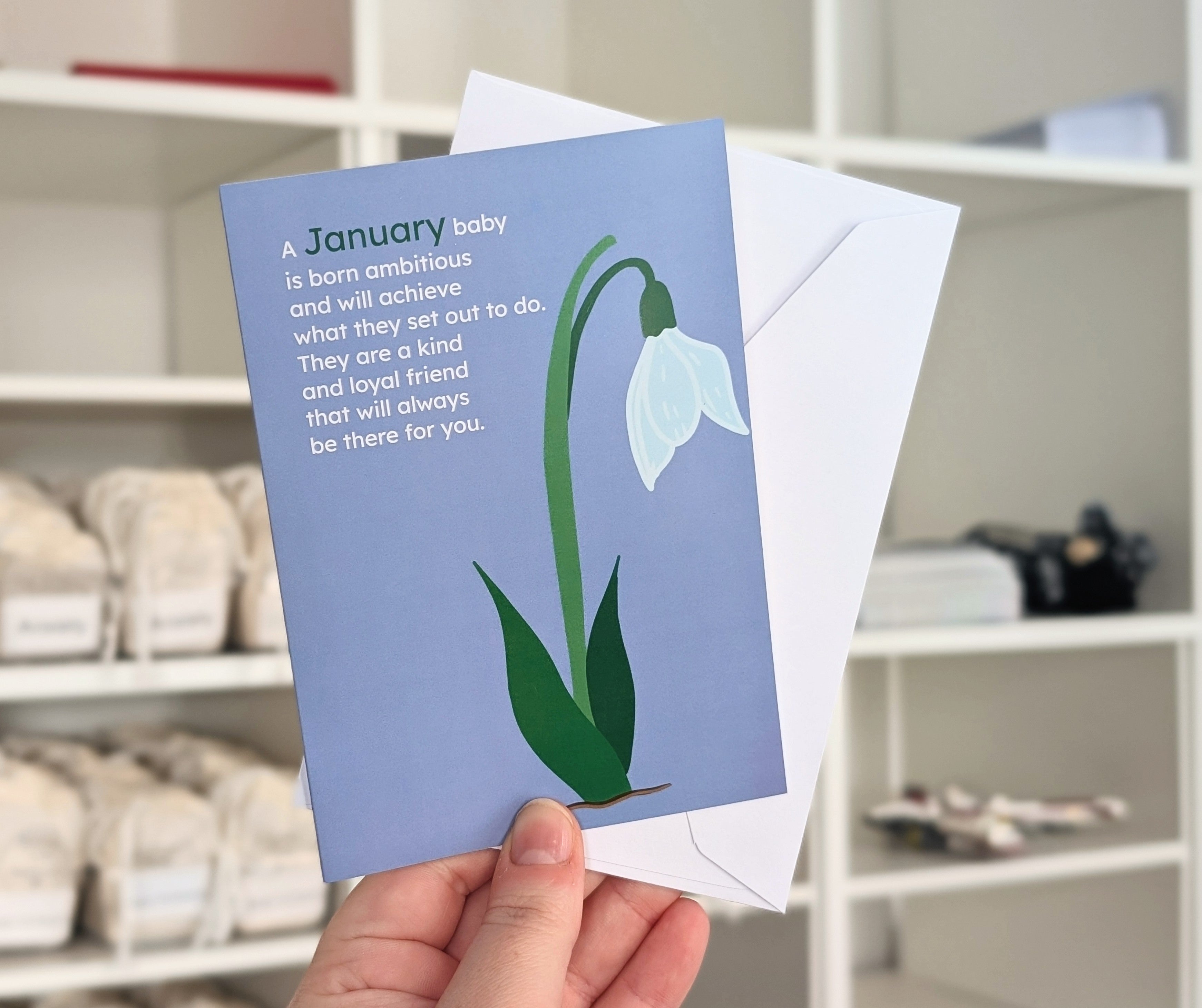January birth flower birthday card with personality trait rhyme