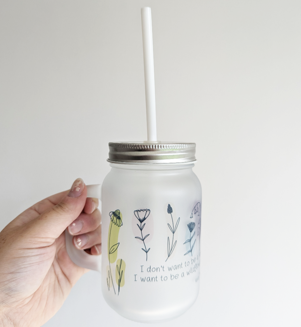 Wildflower - Mason Jar With Straw And Lid