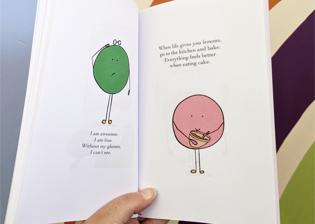 Positive affirmation book, The Blobbles is a book full of funny quotes and relatable affirmations